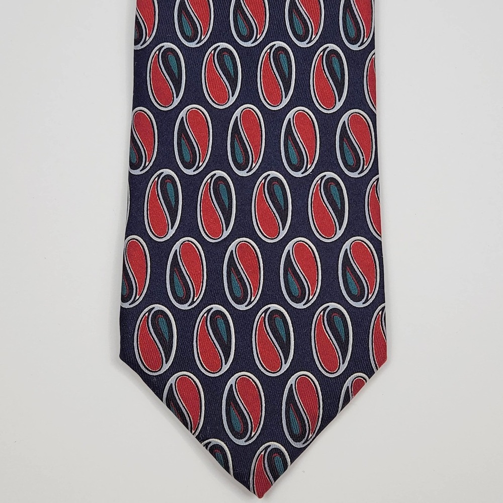 Lands' End Tie Mens Regular Navy Red Paisley 100% Silk Hand Sewn Made in USA